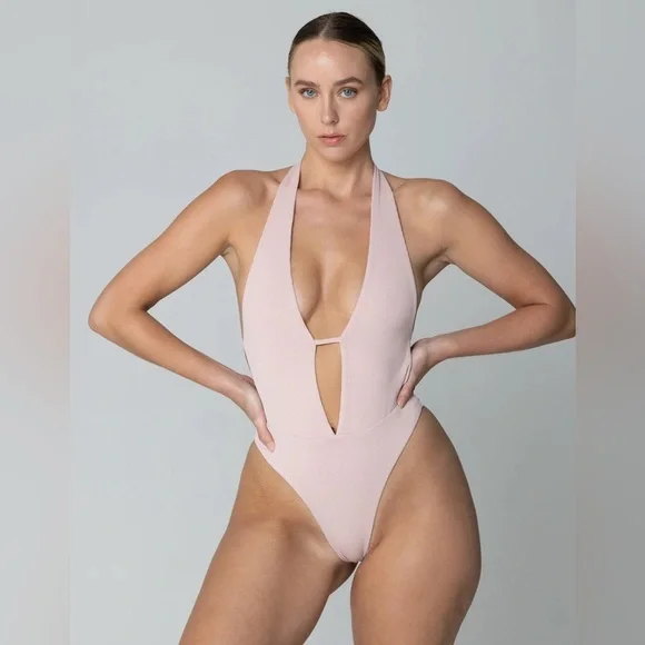 Selina Rae The Victoria One Piece Ribbed Swimsuit Bikini Bodysuit Ballet Pink - Picture 4 of 7